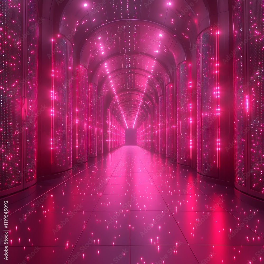 Aufkleber futuristic data center with glowing quantum servers symbolizing next gen internet infrastructure