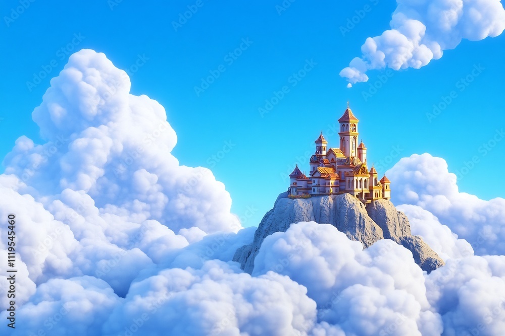 Poster captivating surreal fantasy landscape with dynamic and 3d architectural elements
