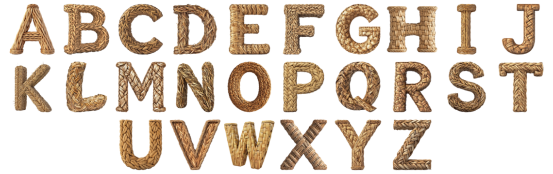 Pack A to Z alphabets Woven Basket Style set over Transparent Background for Modern Design Projects, Creative Branding, or Unique Typography Applications