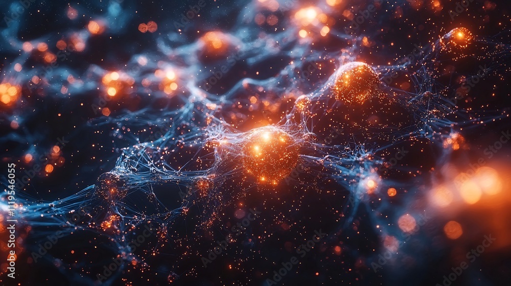Aufkleber quantum network nodes glowing in futuristic space visualization