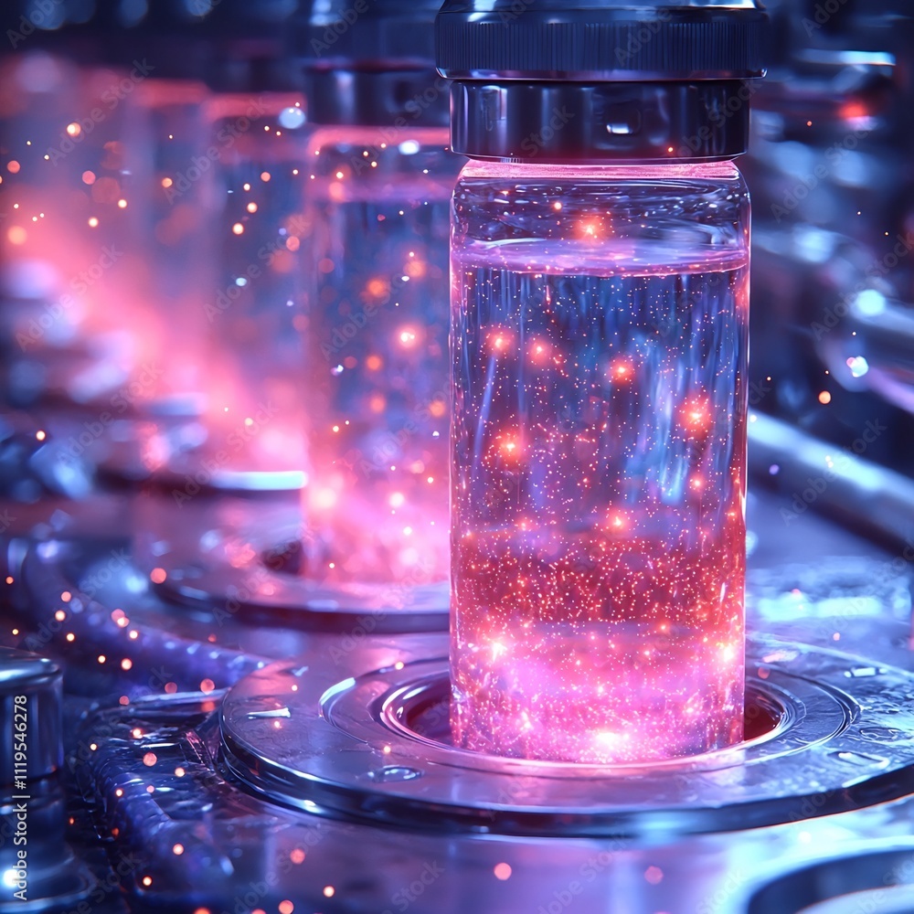 Aufkleber futuristic data farm with glowing quantum processors transferring data at quantum speed