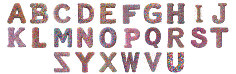 Pack A to Z alphabets Colorful Sprinkles Style set over Transparent Background for Modern Design Projects, Creative Branding, or Unique Typography Applications