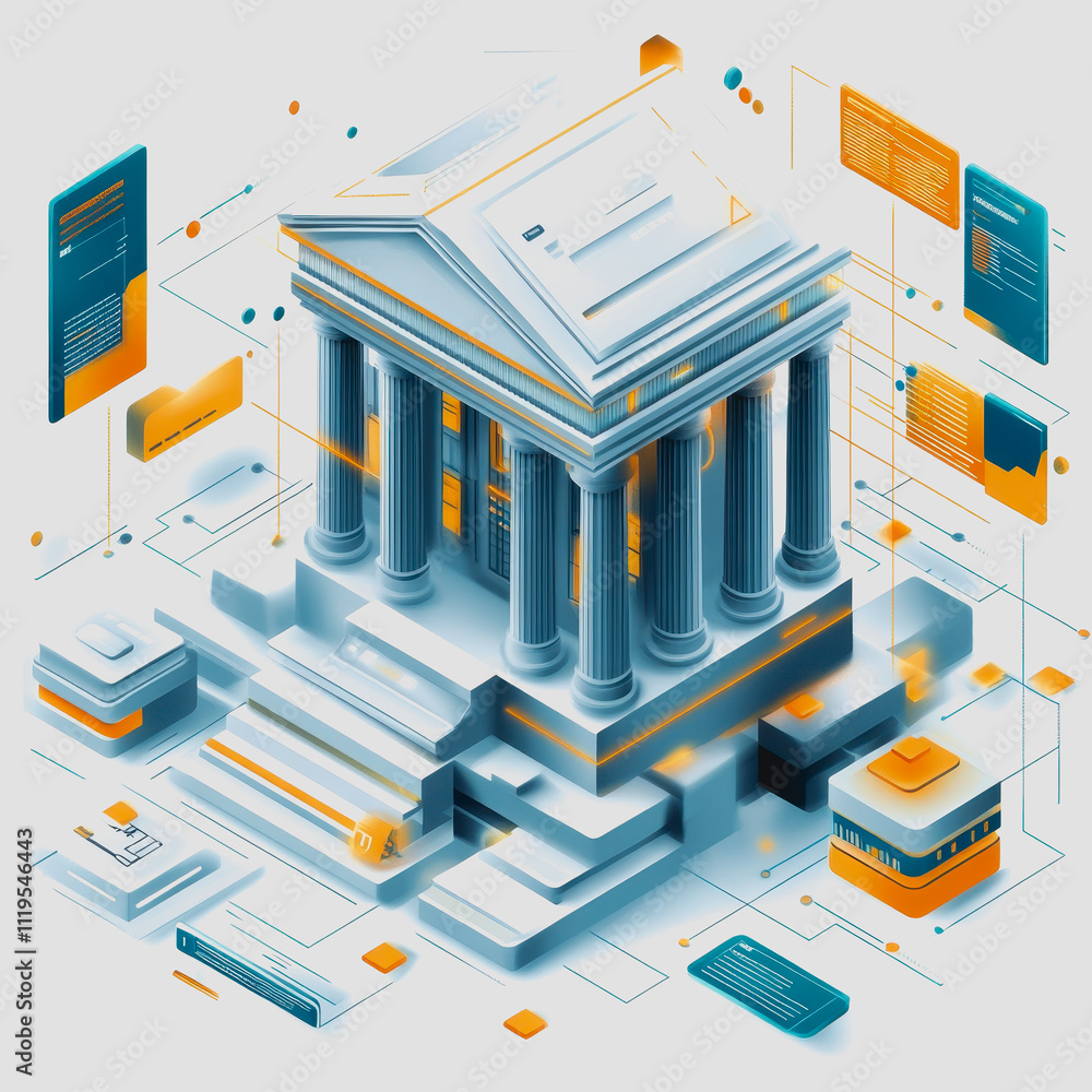 Aufkleber modern representation of classical bank architecture with digital elements symbolizing financial tec