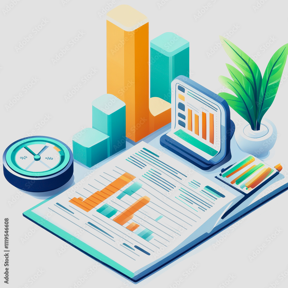 Aufkleber modern business analytics scene with charts, data, and graphs displayed on a digital screen surround