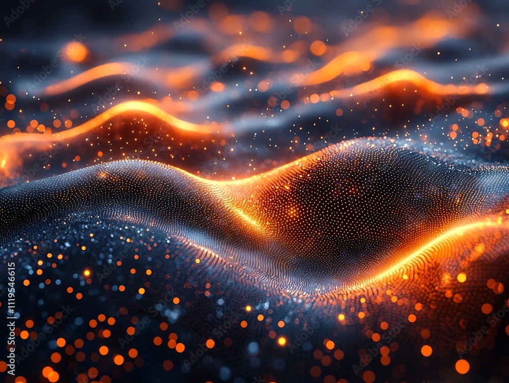 Poster a quantum network visualization with glowing qubits entangling and transferring encrypted data acros