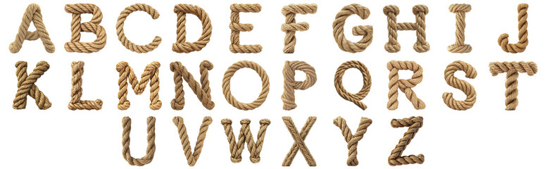 Pack A to Z alphabets Twisted Rope Style set over Transparent Background for Modern Design Projects, Creative Branding, or Unique Typography Applications