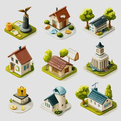 Colorful and Charming Miniature Townscape with Diverse Architecture and Scenic Elements Ideal for Creative Projects, Illustrations, and Design Work