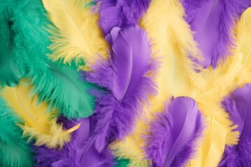 Colorful Green, Yellow, and Purple Feathers for Festive Carnival Celebration