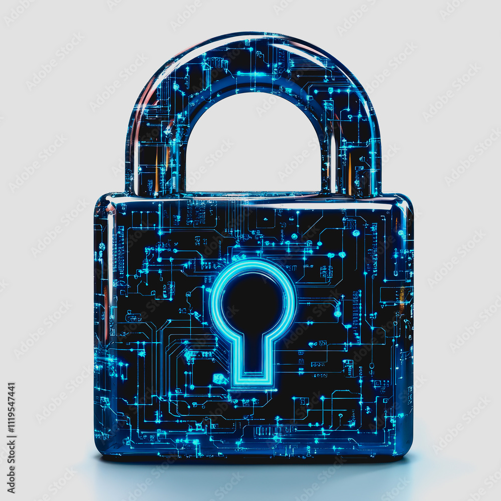 Aufkleber digital padlock with circuit board design in blue and black color theme representing cybersecurity p