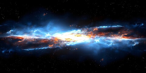 Abstract cosmic background with a glowing galaxy in the center
