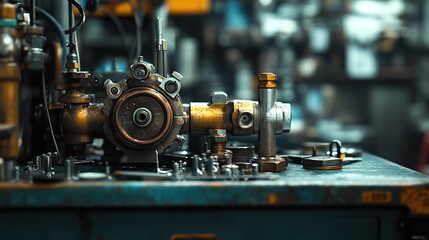 Obraz premium Close-up of Industrial Machine Part in Workshop