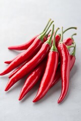 Pile of Fresh Red Chili Peppers on Bright Pink Background.