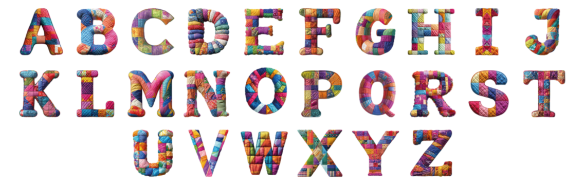 Pack A to Z alphabets Colorful Quilting Style set over Transparent Background for Modern Design Projects, Creative Branding, or Unique Typography Applications - Powered by Adobe