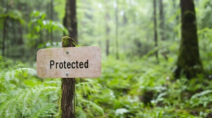 Protected Forest Sign Amid Lush Greenery in Conservation Area