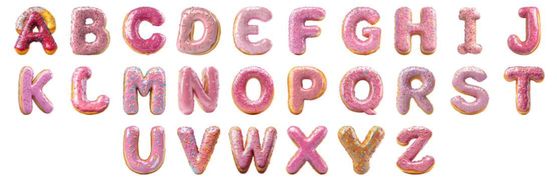 Pack A to Z alphabets Donut Style set over Transparent Background for Modern Design Projects, Creative Branding, or Unique Typography Applications