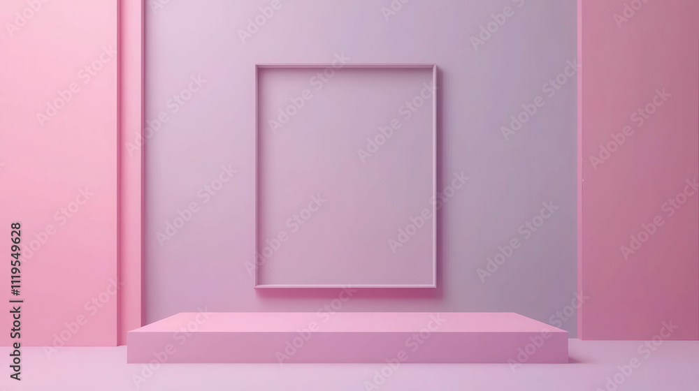Poster soft pastel gray 3d rectangular frame with floating design on minimal background