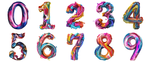 Pack 0 to 9 Numbers Whimsical Handwritten Style set over Transparent Background for Modern Design Projects, Creative Branding, or Unique Typography Applications
