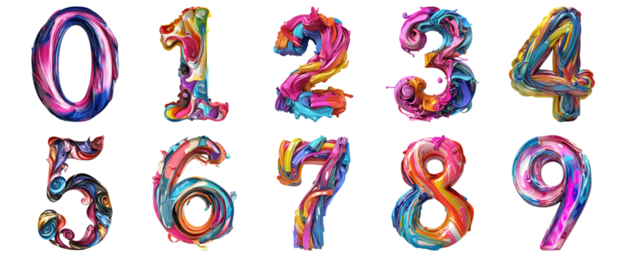 Pack 0 to 9 Numbers Whimsical Handwritten Style set over Transparent Background for Modern Design Projects, Creative Branding, or Unique Typography Applications - Powered by Adobe