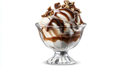 ice cream with chocolate and caramel isolated on white background