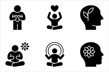 Mental health icon set. Collection of meditation, vector illustration on white background