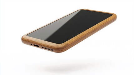 wooden smartphone isolated on white background