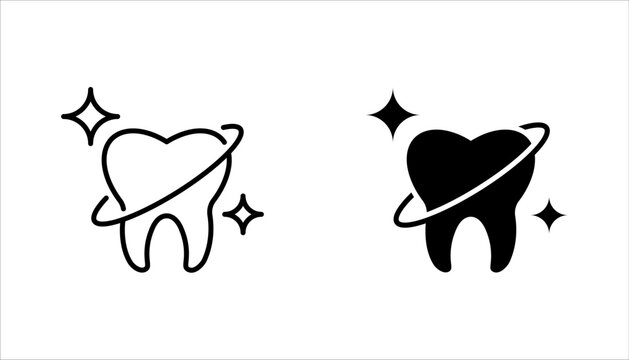Teeth cleaning linear icon set. Professional dental care. vector illustration on white background