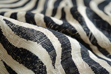 A bold black-and-white drawing of a zebra on fabric, creating high-contrast stripes that stand out and enhance the fabric's design.
