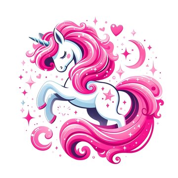 recommend clip art: Pink magical unicorn, vector design on white for kidsa prints or stickersPink magical unicorn, vector design on white for kidsa prints or stickers (1)_Nero AI_Photo