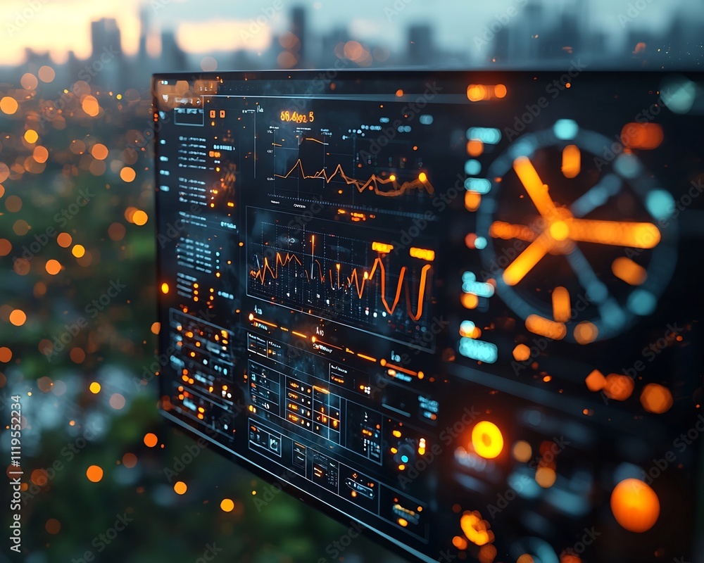 Poster smart grid network visualized as futuristic holographic display for energy analytics