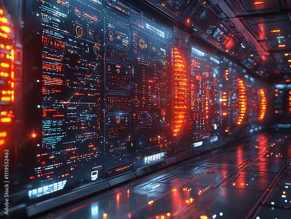 Poster futuristic smart grid hub with ai powered holographic interfaces for energy flow monitoring and dist