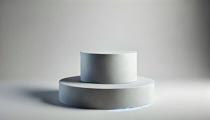 Gray concrete cylinder podium on an isolated white background. Clean and simple design for product presentation or display. 3D Rendering