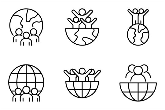 World population linear icon set. Global society. vector illustration on white background