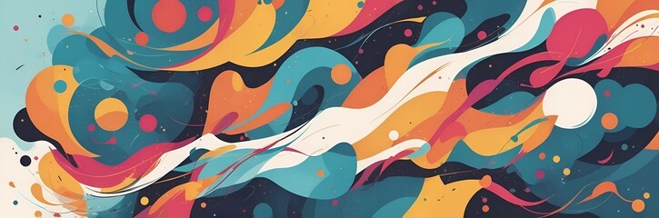 Wide abstract paint background with color circles waves wallpaper art 3:1
