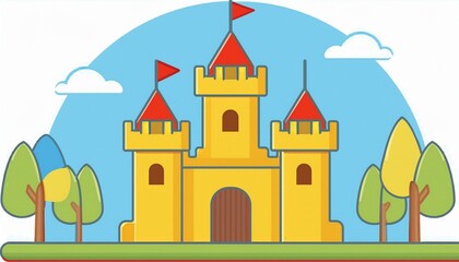 Castle historical architecture cartoon style 