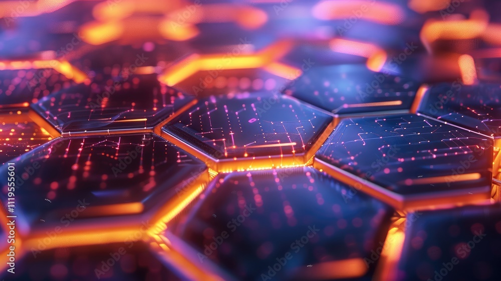 Leinwandbilder a conceptual view of a digital mind, represented by layers of interconnected hexagons in glowing neo