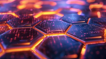 A conceptual view of a digital mind, represented by layers of interconnected hexagons in glowing neon colors, each layer symbolizing different cognitive processes. Futuristic, tech-inspired.