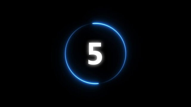 Neon countdown number animation on black background. 0-10 counting down seconds neon number.