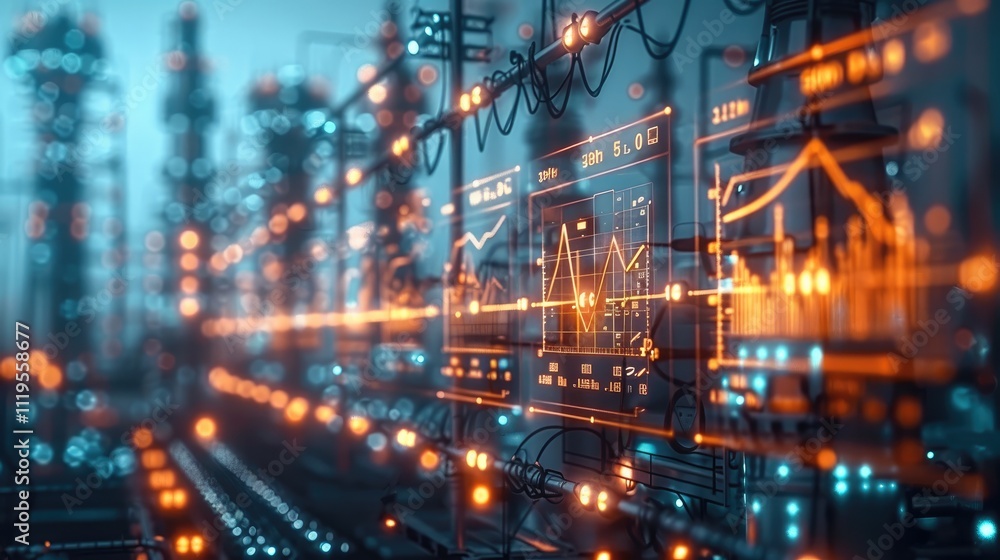 Aufkleber a modern energy grid simulation, peak power demand and sustainability metrics displayed on holograph