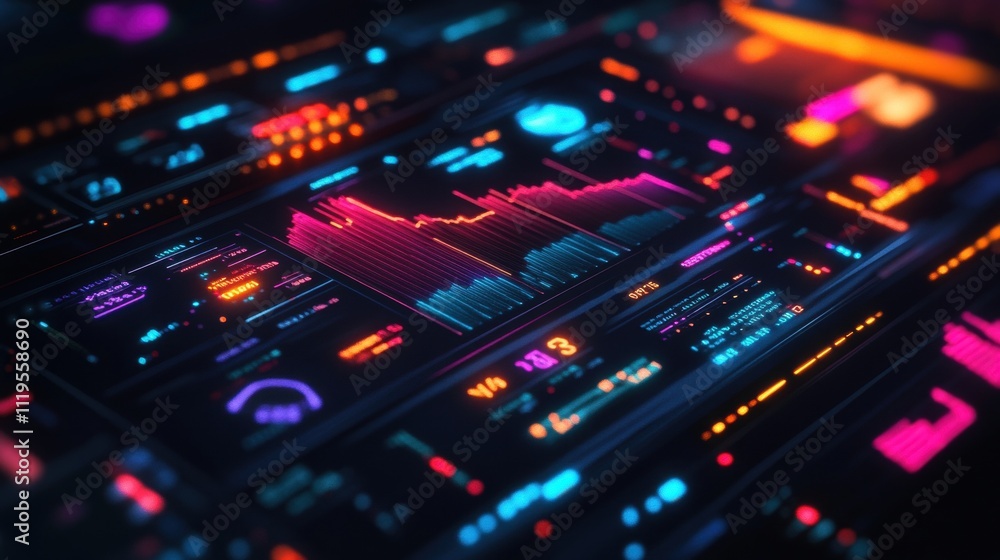 Poster dynamic data visualization and analysis digital workspace infographic high-tech environment abstract