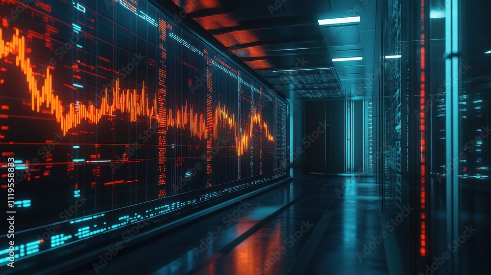 Poster data visualization in a high-tech environment modern office digital art futuristic design dynamic pe