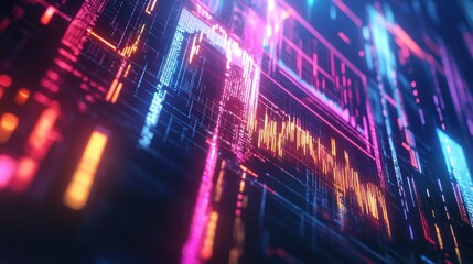 Dynamic digital visualization of data patterns in a futuristic tech environment abstract concept art