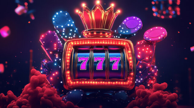 A vibrant and eye-catching casino banner for "King Slots 777" on a white background, featuring the name and graphics symbolizing slot machines and exciting jackpots.