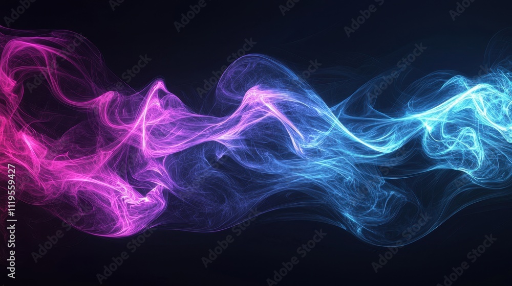 Poster elegant dynamic waves in dark grainy background with vibrant colorful flowing patterns
