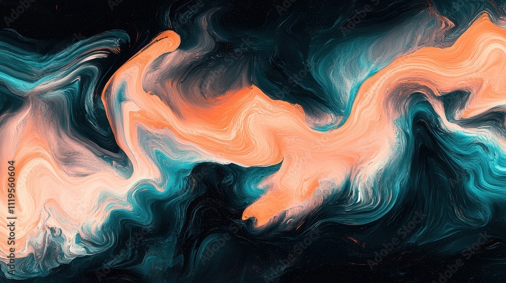 Poster elegant abstract patterns in dark background with dynamic swirls and fluid designs