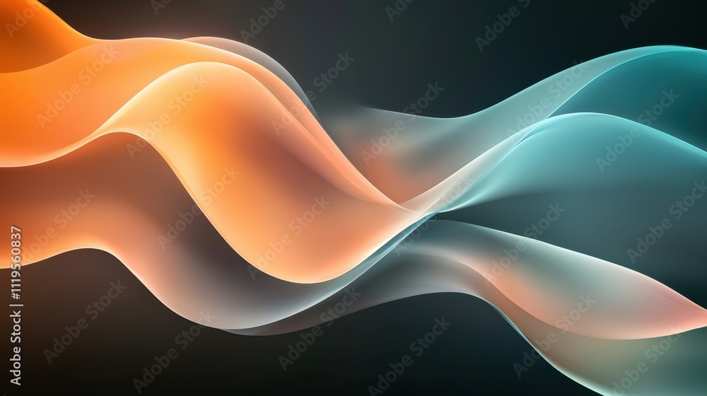 Poster elegant dynamic waves in dark grainy background with smooth color transitions and flowing lines