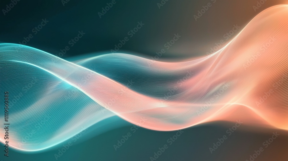 Poster elegant flowing waves in dynamic dark background with grainy texture and soft color gradients