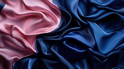 Obraz premium Abstract Draped Pink and Blue Silk Fabric Texture: Elegant, Luxurious, and Smooth Textile Background