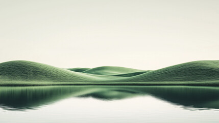 Serene Green Hills with Reflective Lake