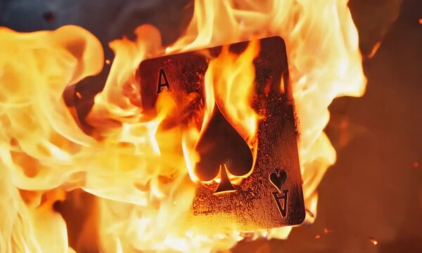 The ace of spades engulfed in flames, symbolizing risk, power, and high-stakes intensity in a dramatic scene.