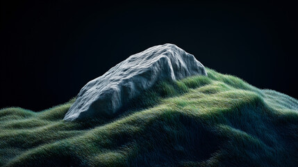 Solitary Rock on a Grassy Hill Under Dramatic Lighting